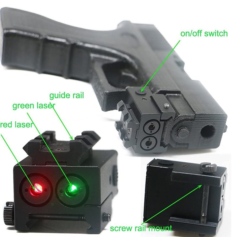 Dual Aiming Tactical Compact Rail Laser Sight XYH06 Green & Red Laser USB Rechargeable Picatinny Rail Mount Low Profile for Pistols Handguns