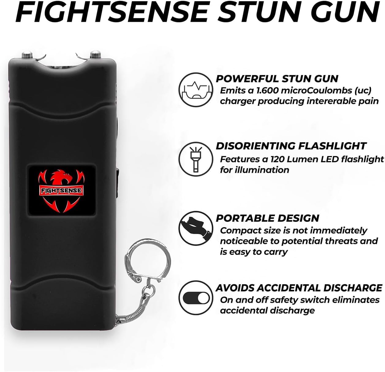 FIGHTSENSE Mini Stun Gun Keychain & Pepper Spray Combo Pack for Self Defense Kit - Extremely Powerful Stun Gun Flashlight for Women