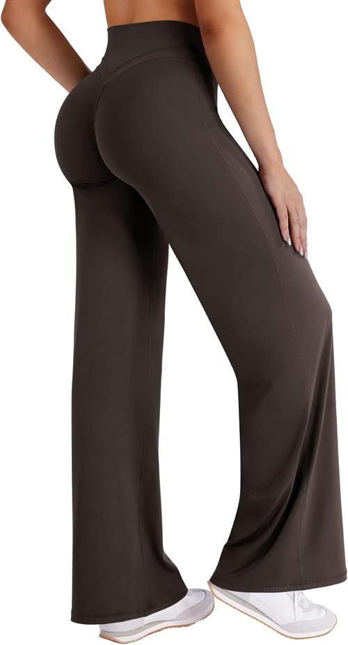 HIGORUN High-Waisted Straight Leggings - No Front Seam Workout Pants for Women | 31" Wide Leg Yoga Bottoms