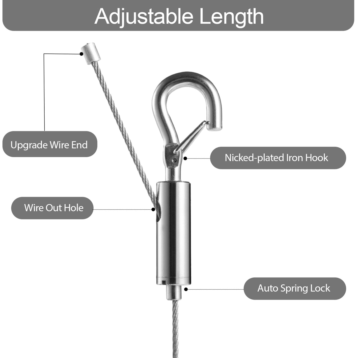 Adjustable Picture Hanging Wire, Upgrade Mirror Frame Hanging Kit, 6.6FT Heavy Duty Stainless Steel Wire Rope, Supports Up to 100lbs (Silver, 4PC-6.6FT)