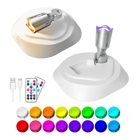 LED Wireless Spotlights with Remote,RGBW Rechargeable Up Lights Indoor,16 Color Changing Battery Operated Light with Timer Dimmable Accent Light for Grow Parties,White+Silver,2 Pack