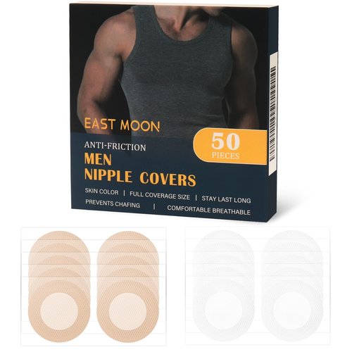 ALIBBON Nipple Covers for Men 50 Pcs (25 Pairs) Anti-Chafing Men's Nipple Covers, Skin Color Comfortable & Breathable, Provide Full Coverage, Stay Last Long, Central Non-Adhesive, Hypoallergenic
