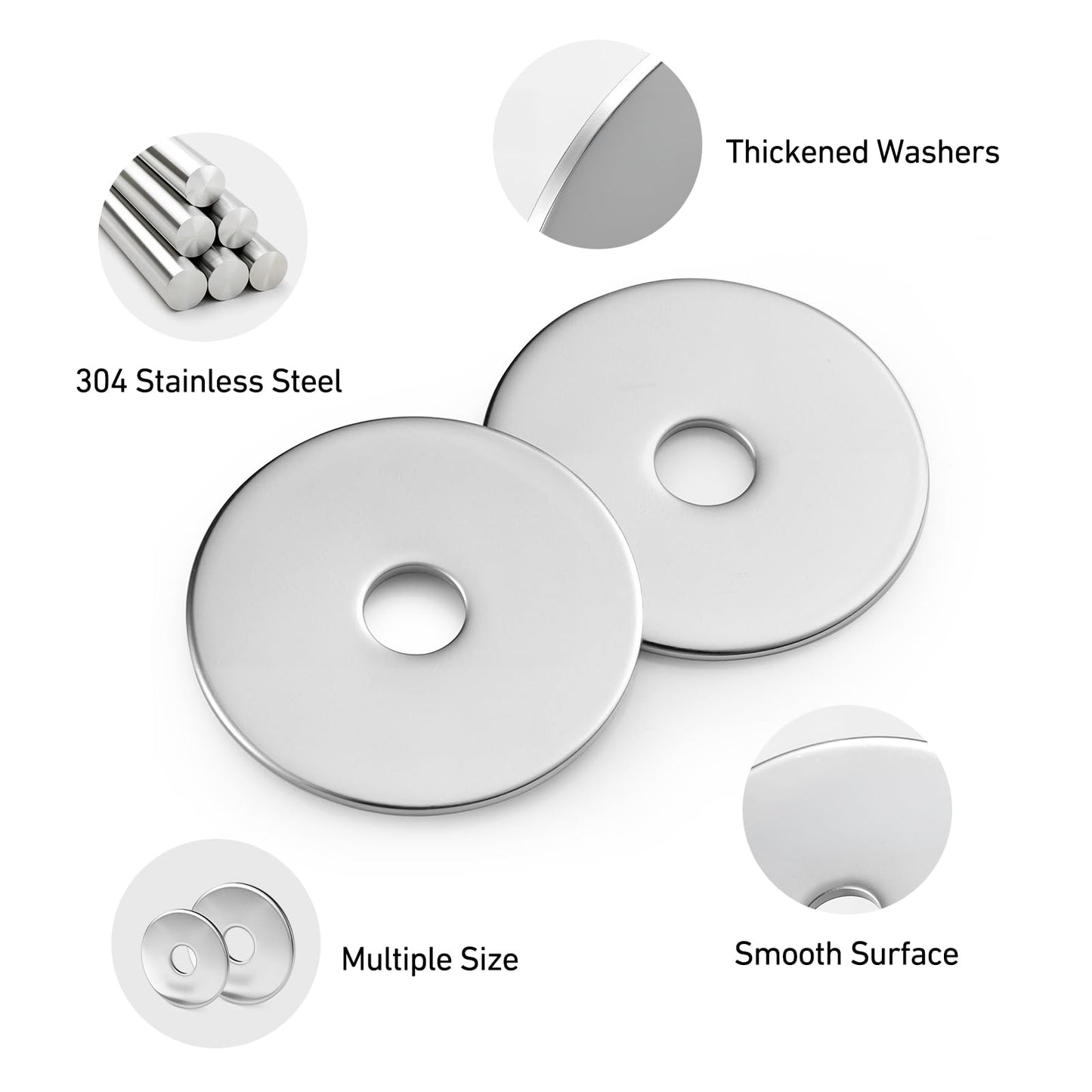 BNUOK 60PCS 3/16" x 1-1/4" Fender Washers, Thickened 304 Stainless Steel 18-8 Fender Washer,3/16" ID x 1-1/4" OD