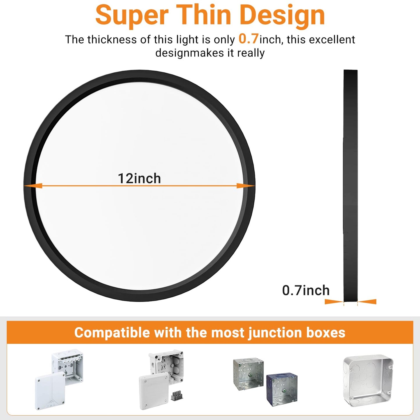 slochi 1Pack LED Flush Mount Ceiling Light Fixture, 12 Inch 24W, 3200LM, Super Slim 0.7 Inch, 3000K-6500K Adjustable Low Profile LED Ceiling Lights for Bedroom, Kitchen, Hallway(Black)