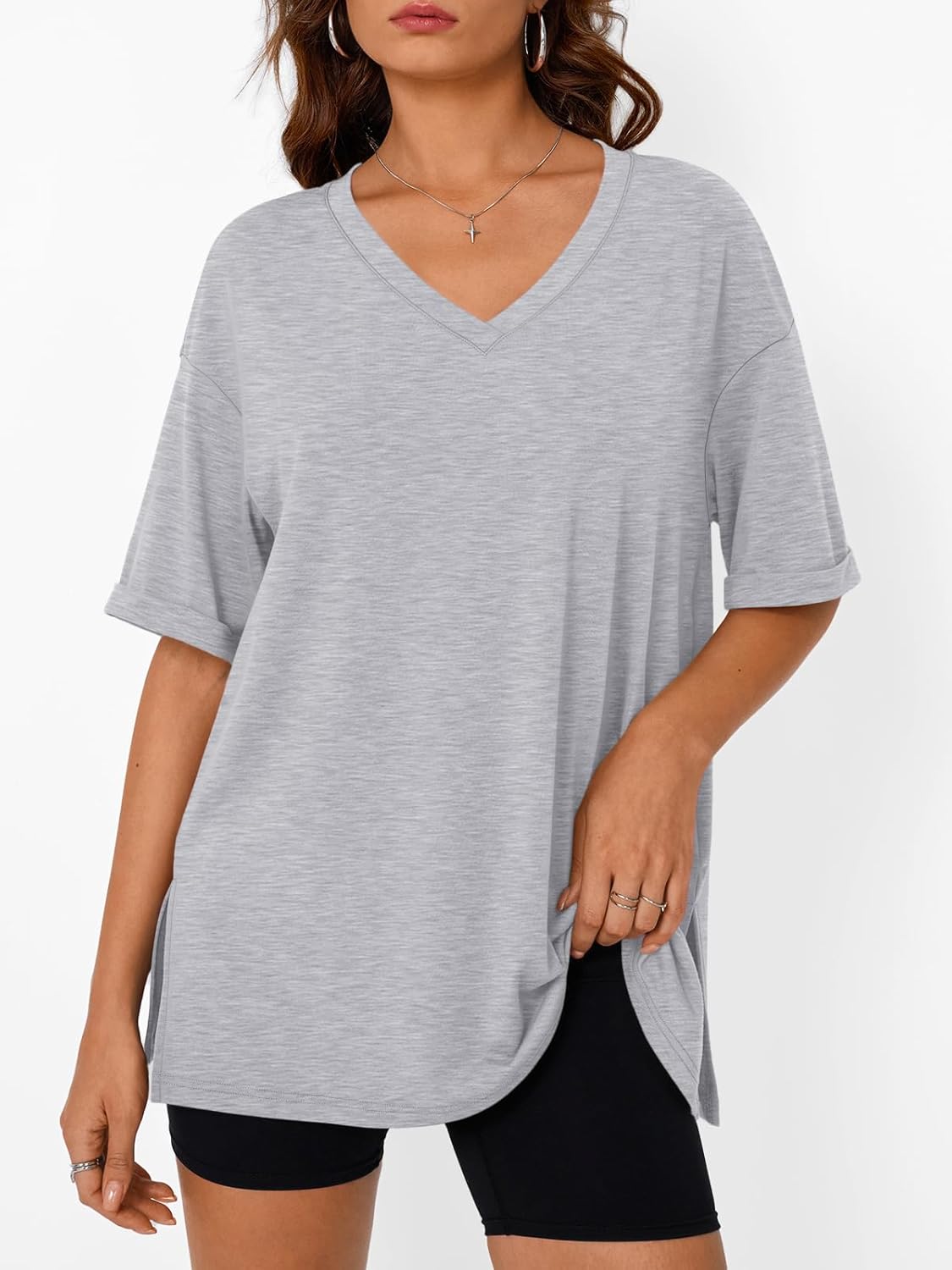 Trendy Queen Plus Size Oversized V-Neck T-Shirt - Breathable Fabric for Gym & Casual Wear