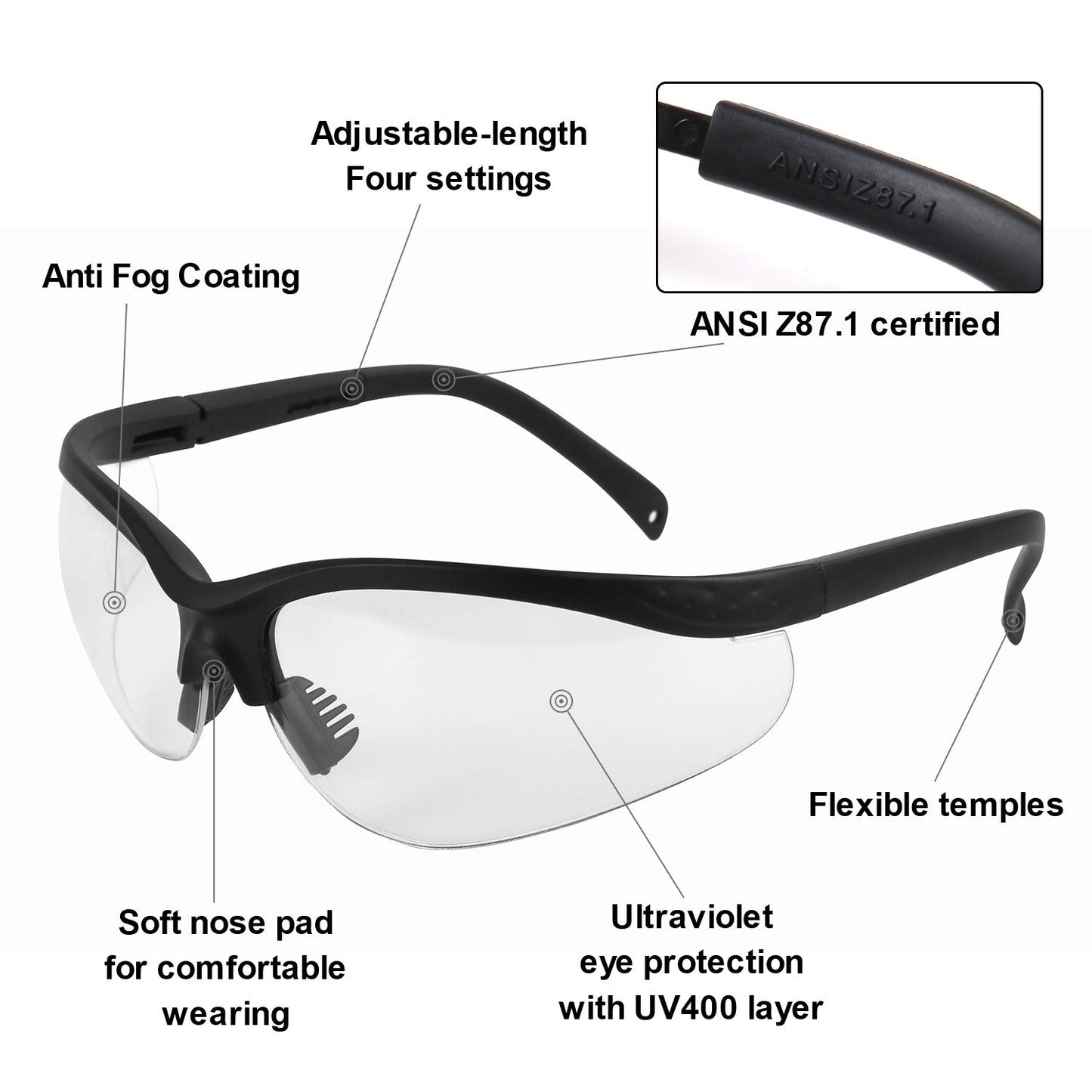 LaneTop Shooting Glasses For Men and Women, Anti Fog ANSI Z87.1 Safety Glasses with Hard Shell Case, UV400 Eye Protection for Shooting Range Glasses, Clear Lens