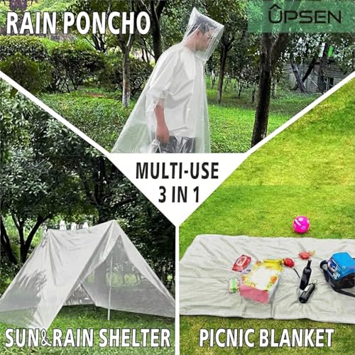 Reusable Rain Ponchos for Adults - 2 Pcs Emergency Coats with Hood - White