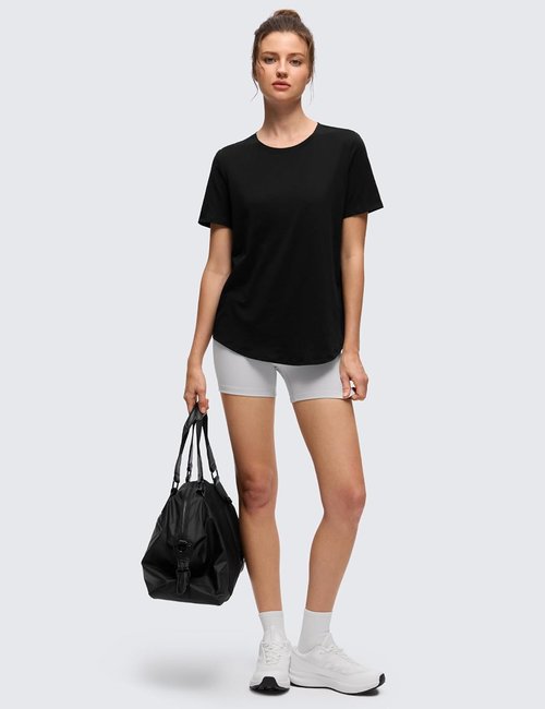 CRZ YOGA Pima Cotton Crewneck T-Shirts for Women - Soft Athletic Short Sleeve Yoga Tops