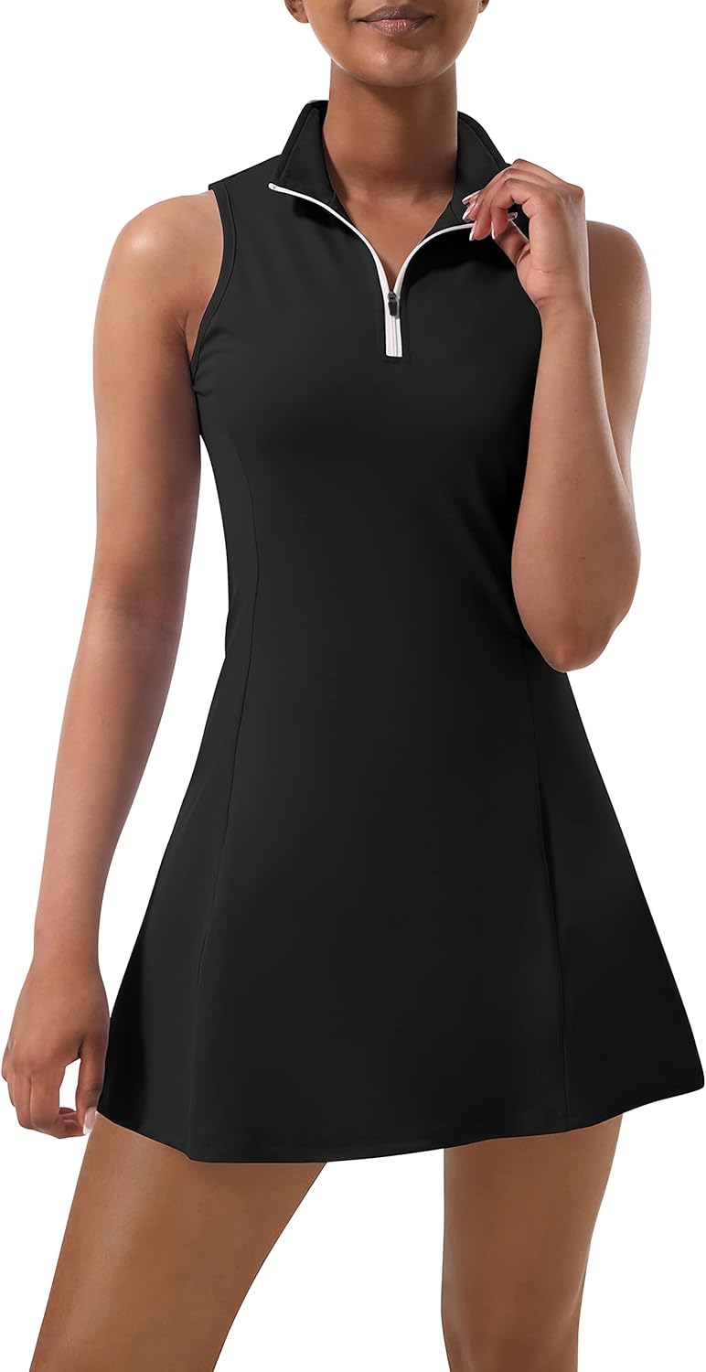 Skiennix Tennis Dress for Women - Sleeveless Athletic Dress with Built-In Shorts & Pockets