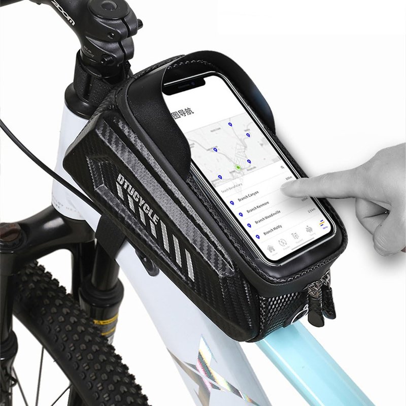 Lythor Bike/Bicycle Phone Holder Bag, Bicycle Front Frame Bag, Waterproof Tube Bag, Bike Accessories, Cycling Pouch with TPU Touch-Screen& Sun-Visor Compatible Phone Under 6.5” (Black)