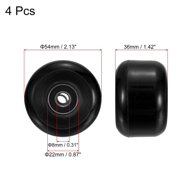 PATIKIL 54mm Skateboard Wheel with Bearings ABEC-9, 4 Pack Street Wheels for Skateboards Cruiser Wheel Replacement 85A, Black