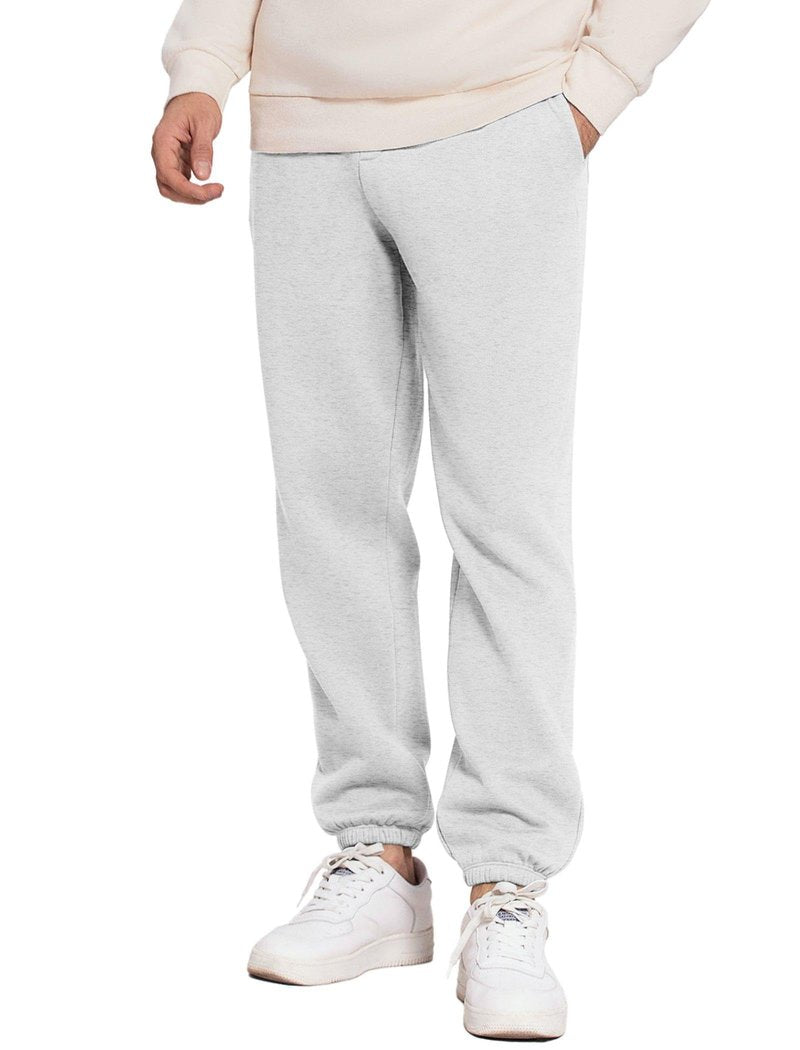 PINSPARK Grey Sweatpants Men Fleece Joggers Cuffed Warm Cotton Workout Pants for Men with Pockets