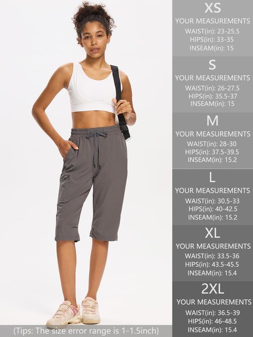 DEVOROPA Women's Hiking Long Shorts Knee Length Lightweight Quick Dry Cargo Athletic Bermuda Beach Shorts with Zipper Pockets Black XL