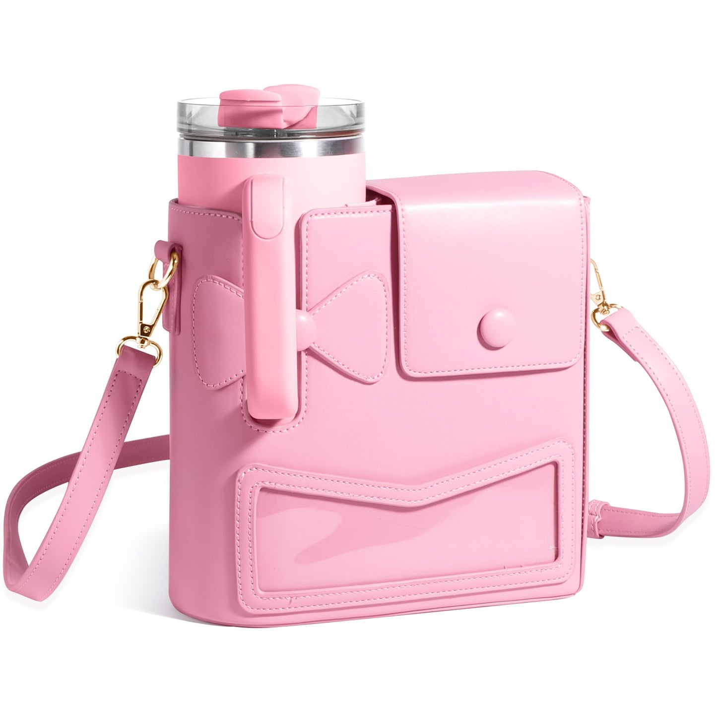 Crossbody Bag for Stanley Cup Purse, Outdoor Portable Water Bottle Holder with Adjustable Shoulder Strap (Pink)