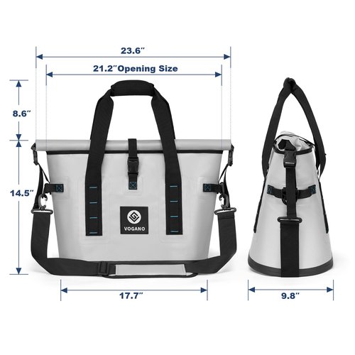 Vogano 40 Can Soft Cooler Bag - Insulated Leak-Proof Large Cooler Bag with Roll-Top Waterproof Seal | Portable Ice Chest for Camping, Beach, Travel, Picnics | 24HR Cold Retention (Gray)