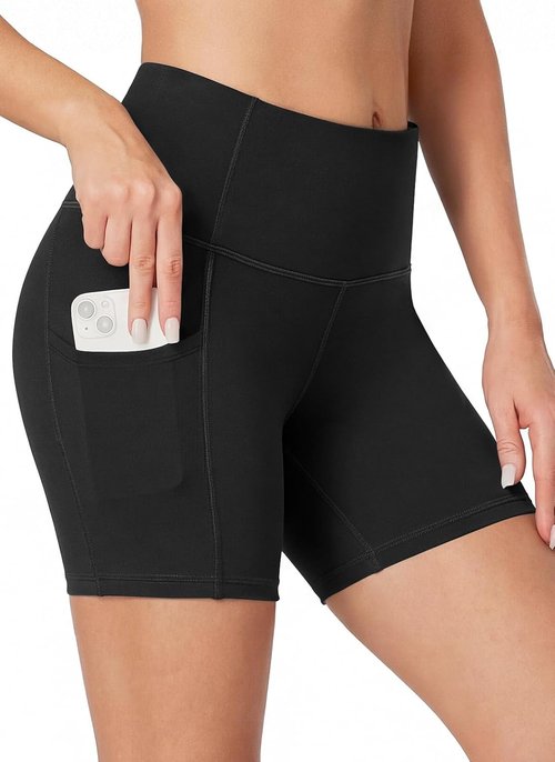 Heathyoga Biker Shorts for Women - High-Waisted Tummy Control with Pockets | 5" Spandex Workout Shorts