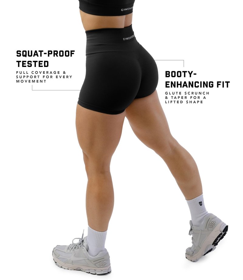 Gymreapers Athletic Seamless Shorts for Women - Squat Proof High Waisted Glute Scrunch, Quick Drying Biker, Yoga Running Gym (Medium, Black)