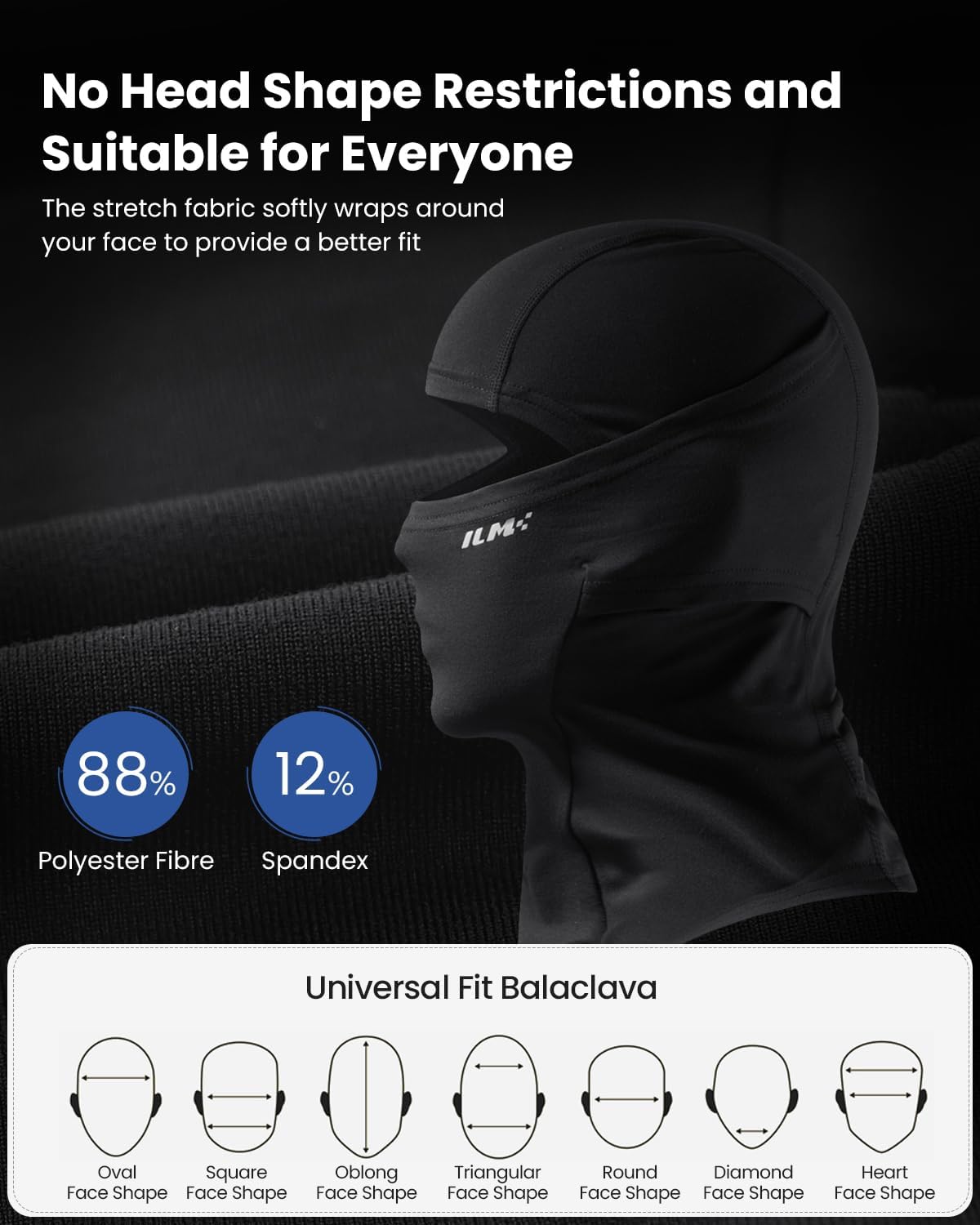 ILM Adult Motorcycle Balaclava Face Mask for Ski Model FM01A Men Women Black