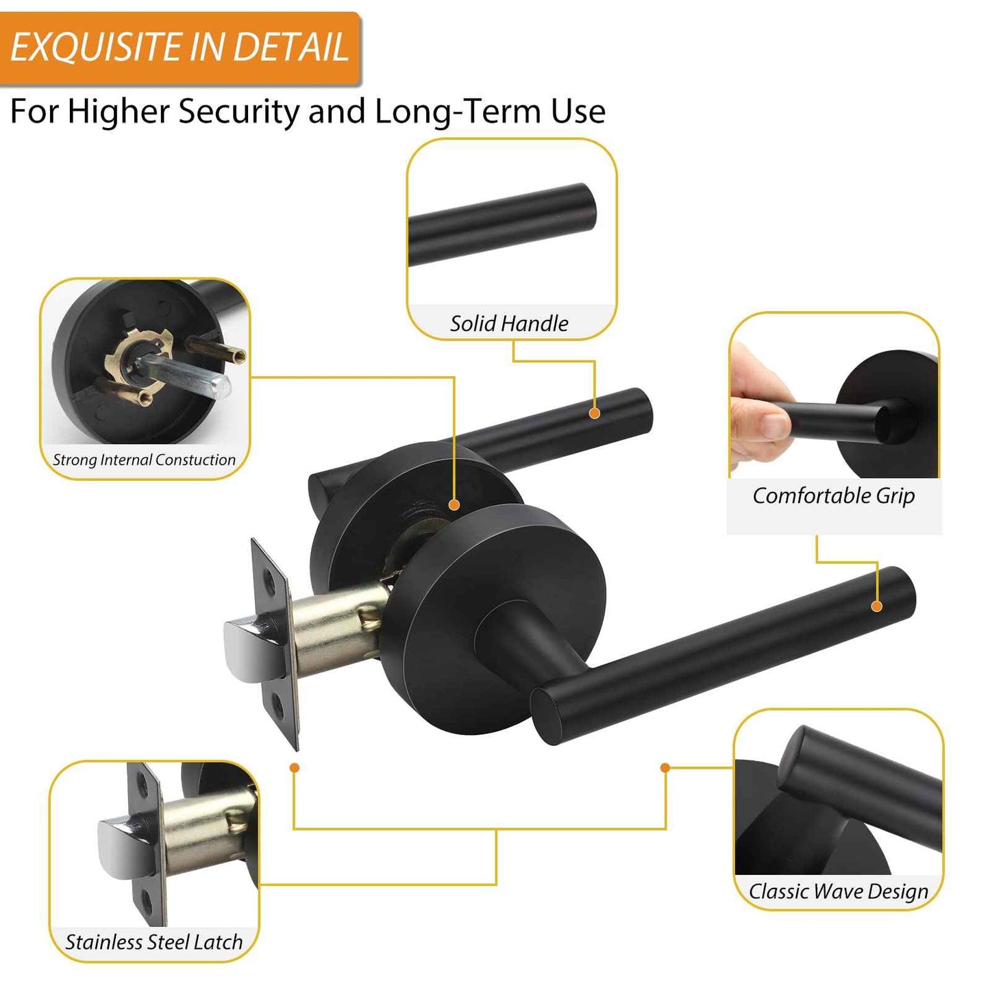 Haidms 3 Packs Matte Black Closet Door Handle, Passage Door Lever, Black Hall and Closet Door Handles for Hallways, Closets and Laundry Rooms