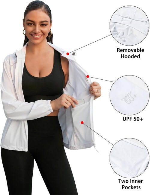 Cromoncent Women's Sun Protection Jacket - UPF 50+ Hooded Athletic Shirt with Pocket | Lightweight & Cooling
