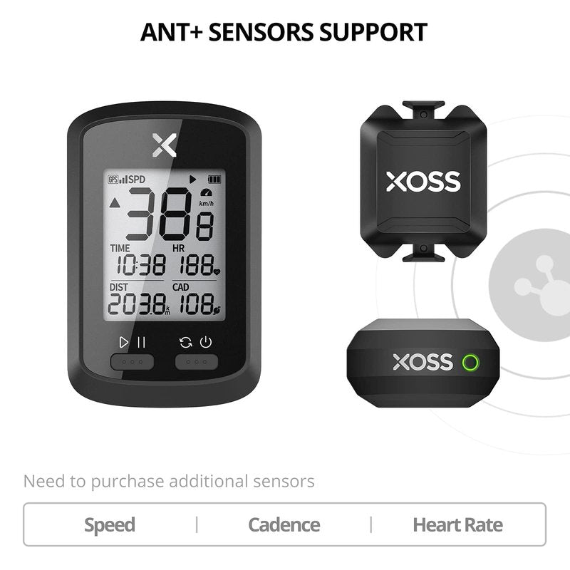 XOSS G+ GPS Bike Computer, Bluetooth ANT+ Cycling Computer, Wireless Bicycle Speedometer Odometer with LCD Display, Waterproof MTB Tracker Fits All Bikes Electric Bike (XOSS APP Support)