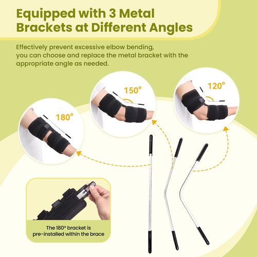 Cubital Tunnel Syndrome Elbow Brace Splint for Ulnar Nerve Entrapment, suitable for all day, with 3 interchangeable angle supports - M