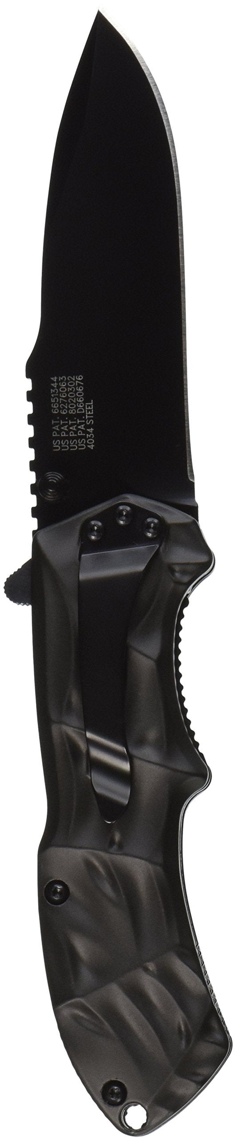 Smith & Wesson Black Ops SWBLOP3 7.7in S.S. Assisted Opening Knife with 3.4in Drop Point Blade and Aluminum Handle for Outdoor, Tactical, Survival and EDC