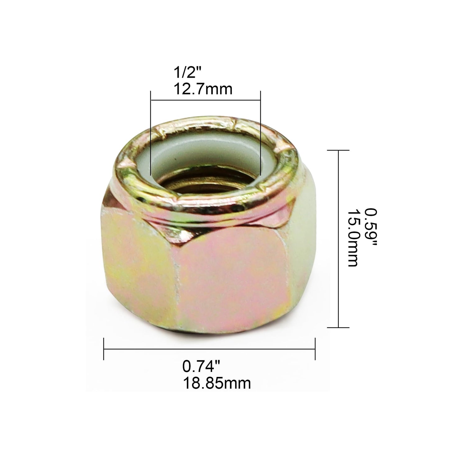 Grade 8 Coarse Lock Nuts, 1/2-13, Piece-20, 1/2"-13 Grade 8 Yellow Zinc Finish Steel Nylon Insert Lock Nut