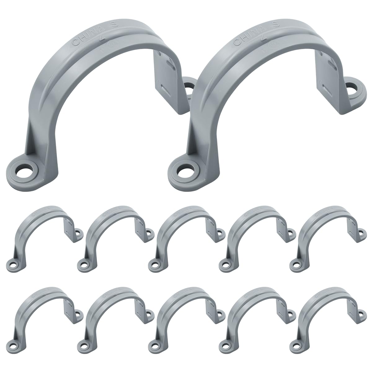 LOUZAGO 12 Pcs 2 Inch PVC Pipe Straps, 2 Holes Conduit Pipe Clamps Pipe Supports, Plastic Conduit Strap for PVC Pipes, Conduit, Cables