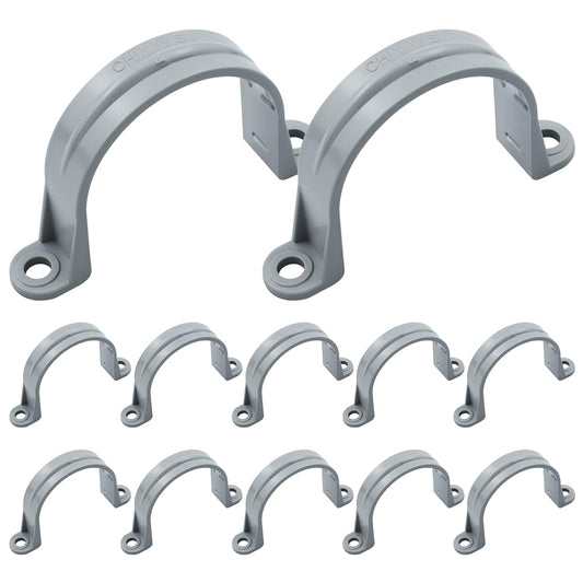 LOUZAGO 12 Pcs 2 Inch PVC Pipe Straps, 2 Holes Conduit Pipe Clamps Pipe Supports, Plastic Conduit Strap for PVC Pipes, Conduit, Cables