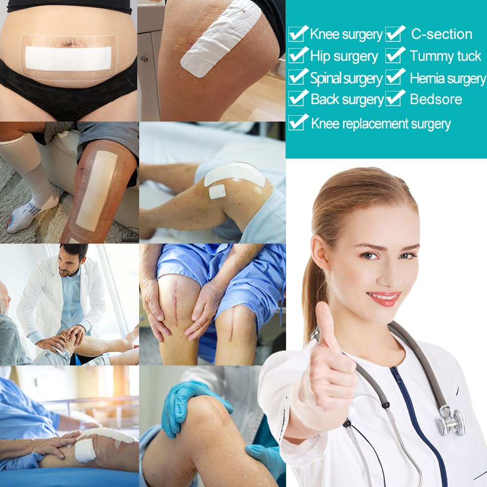 14 Pcs Waterproof Shower Protector Bandage 4"x10" for Post Knee Replacement Hip Surgery Recovery Long Surgical Incision Adhesive Larger Wounds Cover Island Dressing Bordered Gauze