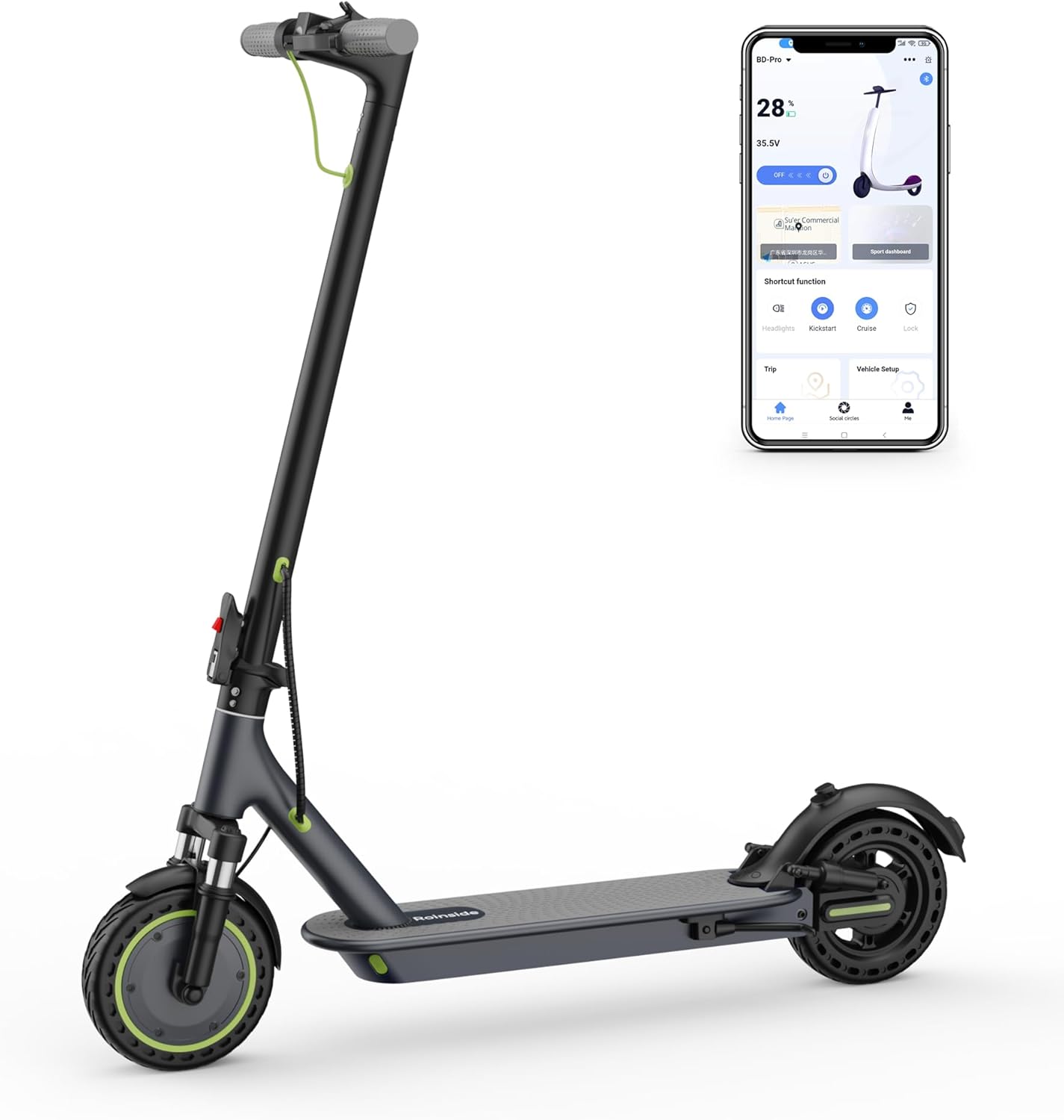 Roinside Electric Scooter - High-Speed 350W/500W Motor | Long-Range Up to 62 Miles, Foldable Design