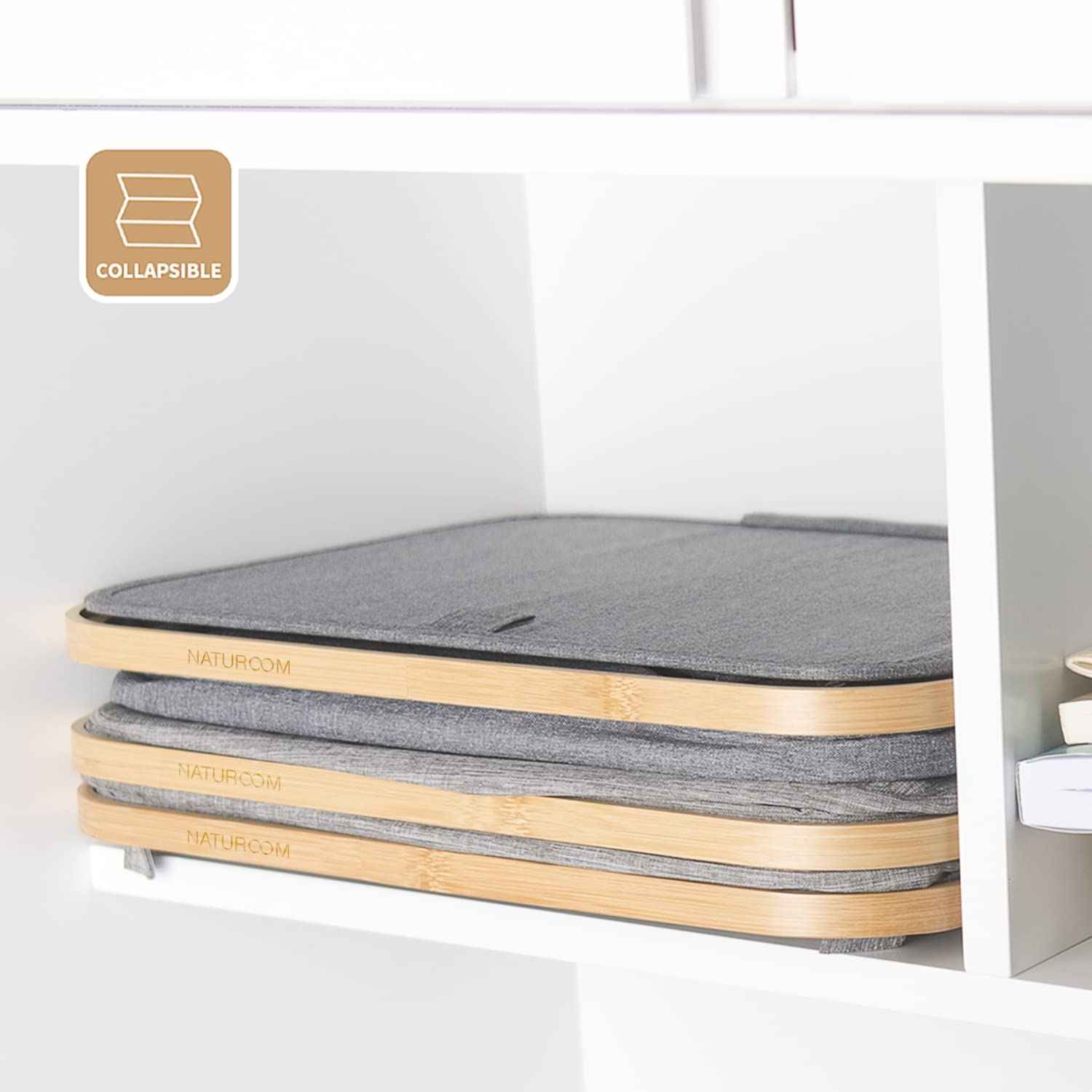 Naturoom 44L Bamboo Storage Basket | Laundry Hamper, Folding Bamboo Frame Fabric Shelf Basket With Handles, Large Cube Organizer For Bathroom, Bedroom Dirty Clothes/Towels/Blankets/Toys Storage Bin