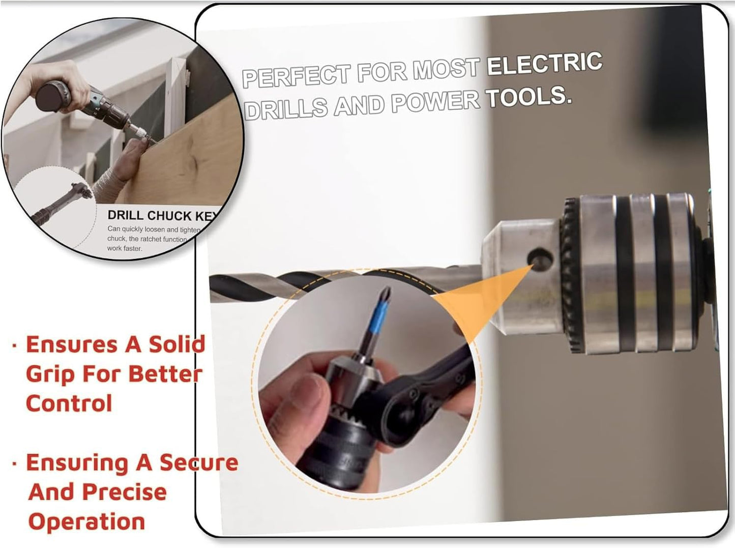 Mucee 2-in-1 Ratchet Drill Chuck Key Wrench – Universal Chuck Key Replacement Tool for Drill, Compatible with Most Electric Drills and Power Tools