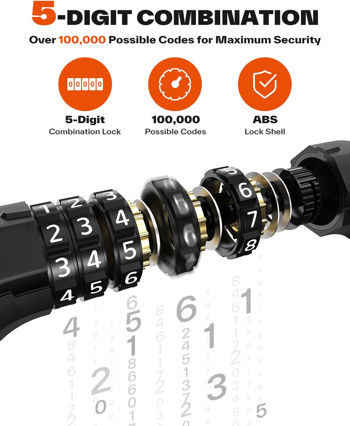 Sportneer Bike Chain Lock - Heavy-Duty 5-Digit Resettable Anti-Theft Lock | 3.2ft Length, 6mm Thick