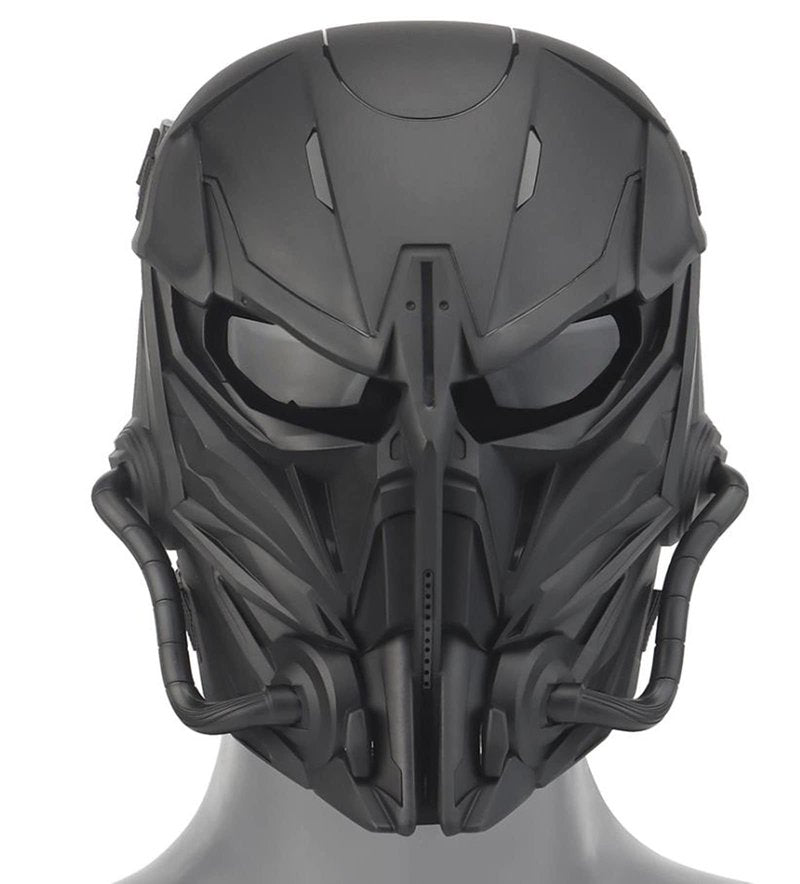 Tactical Skull Full Face Cosplay Mask with Lens Goggles Eye Protection, Men's Airsoft Mask Face Shield for Playing Airsoft/Paintball Halloween Games Cosplay (Black)