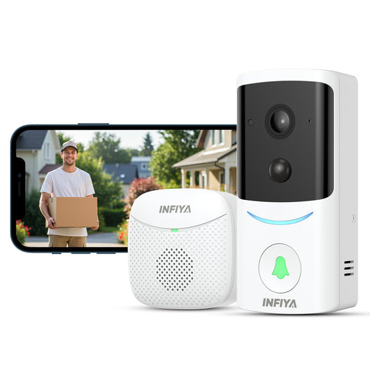 INFIYA Video Doorbell Camera Wireless-2K Outdoor Front Door Camera with Chime Included for Home Security, Easy Installation, AI Human Detection, Instant Alerts, Night Vision, Two-Way Audio, M1 White
