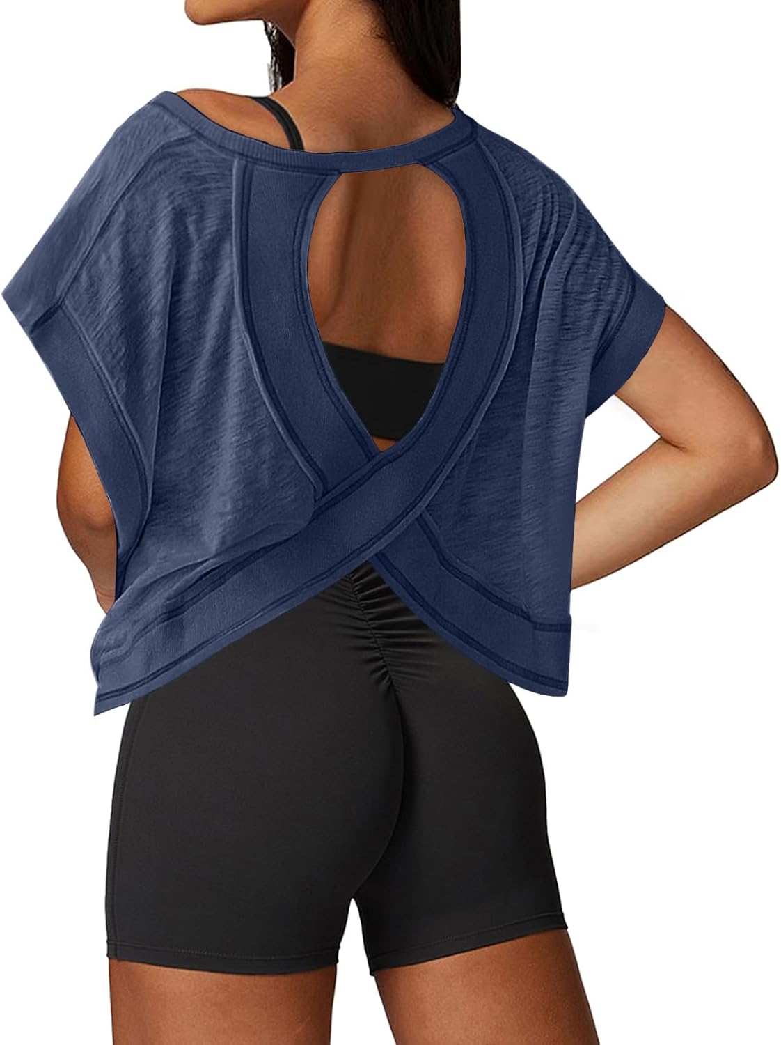 UNIANKIYA Open Back Workout Tops - Women's Loose Fit Athletic Crop Tee for Gym & Yoga