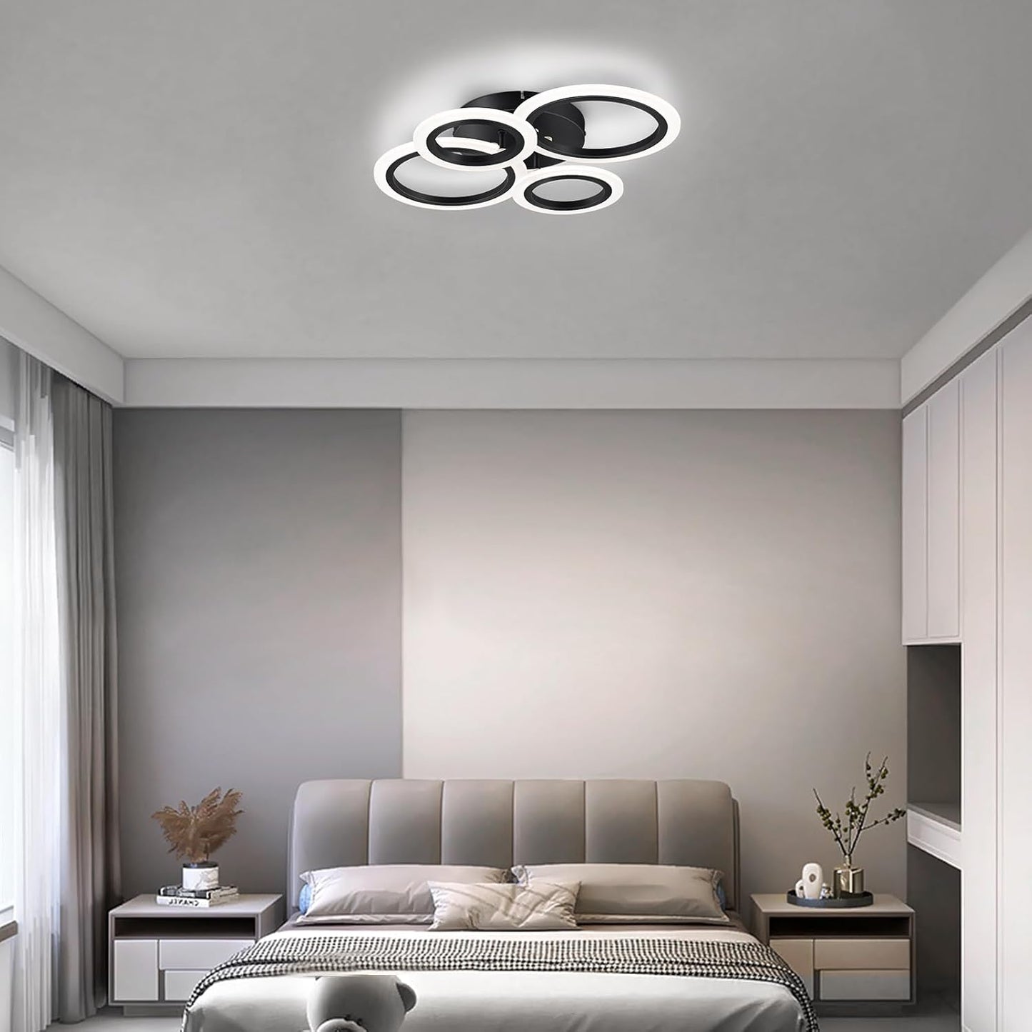 Modern LED Flush Mount Ceiling Light - 4 Rings 4000K Fixture for Kitchen & Living Room