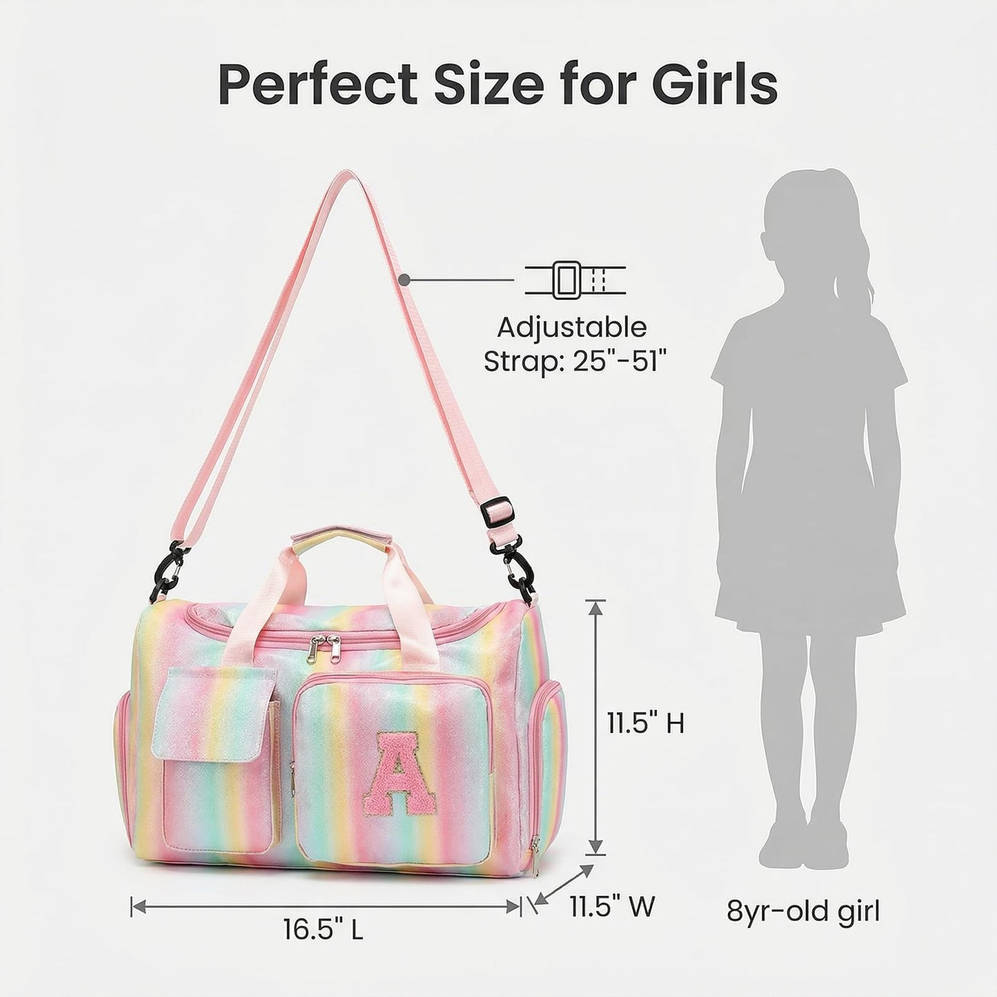 HuiLeo Birthday Gift for Teen Girl Gifts Trendy Stuff, Kids Travel Duffle Bag Girls Initial Gym Bag with Shoes Compartment, Personalized Weekender Bags Pink A