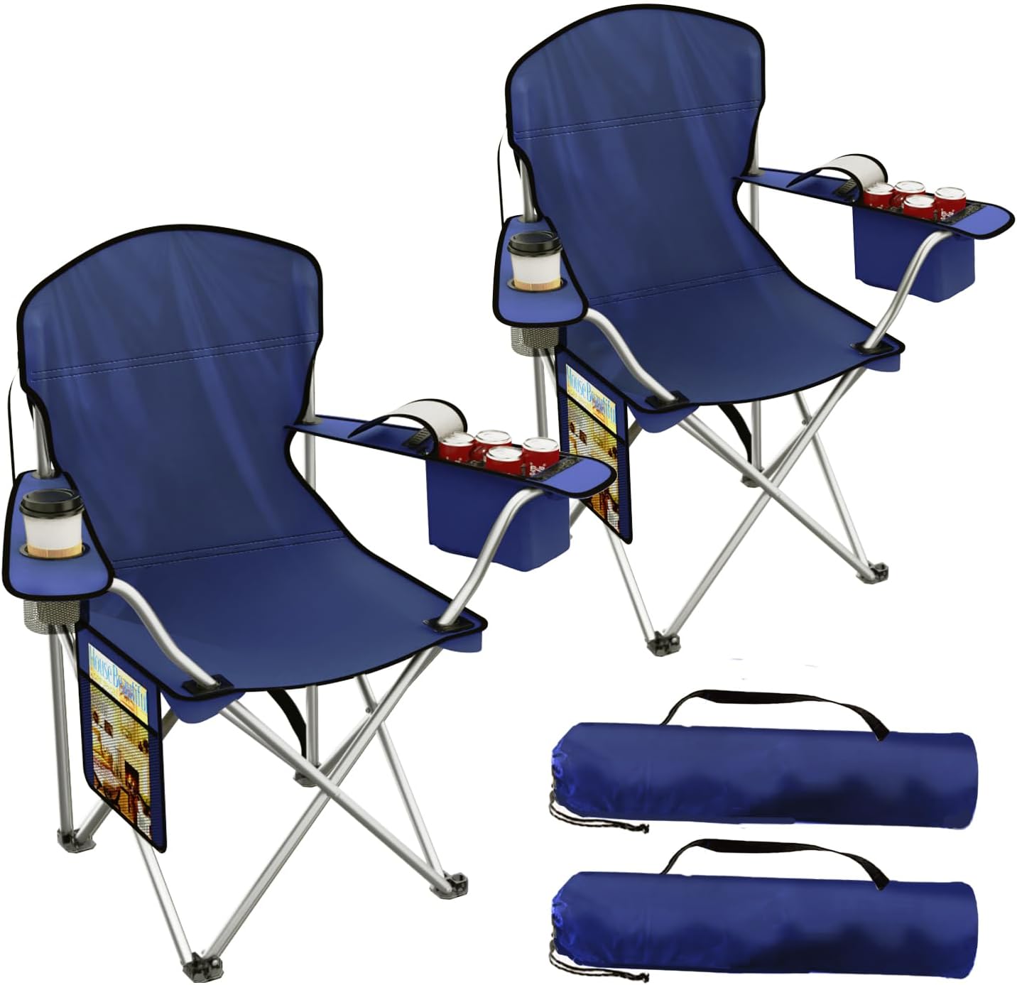 VTOY Folding Camping Chair - Durable 600D Oxford with Cooler Pouch, Cup Holder & Storage Pocket | Portable Outdoor Seating