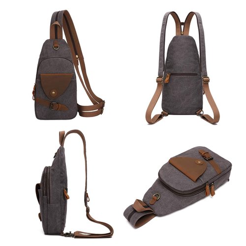 KL928 Canvas Sling Bag Crossbody Backpack Shoulder Casual Rucksack for Men Women,Dark Dray
