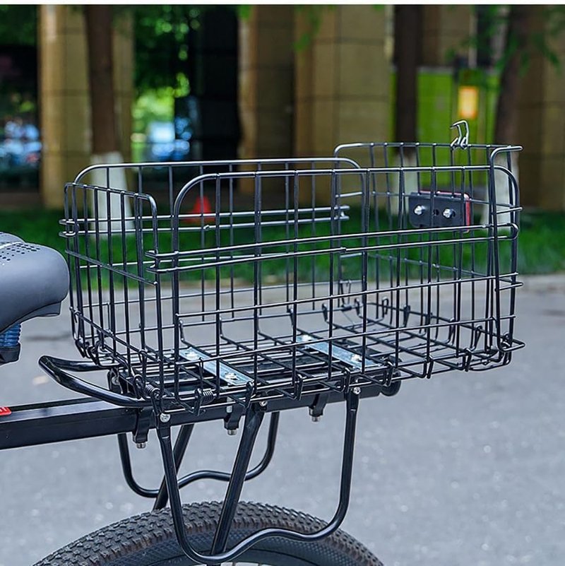 Takelablaze Folding Rear Bicycle Basket, Metal Wire, Black, 55 lbs, 14.5 x 10.6 x 7.8 inches, Rack Mount, Universal