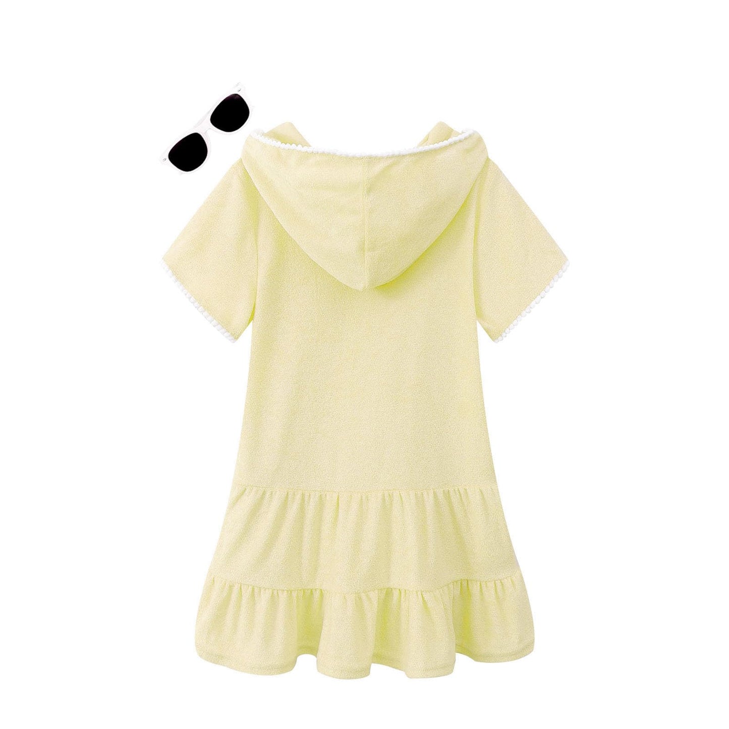 LUCKYGAL Toddler Girls Swim Cover Up Kids Swimsuit Coverup Lemon Yellow Terry Beach Pool Clothes,2t 3t