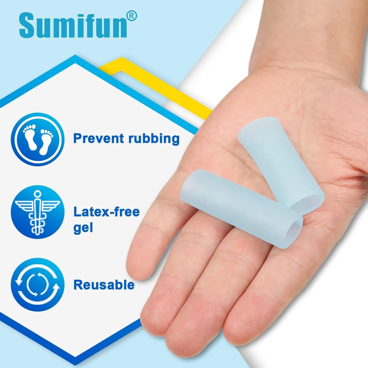 Sumifun Gel Finger Protector, 10 Pcs Silicone Finger Sleeves for Corns, Fingernails Loss, Friction Pain Relief, Blue