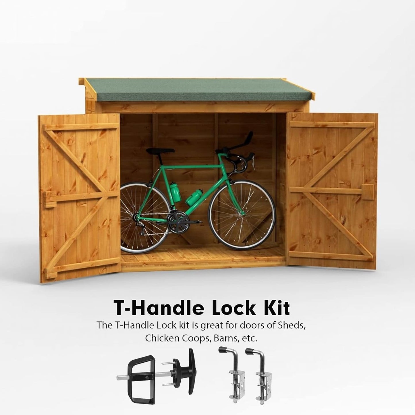Complete Shed Door Hardware Kit with T-Handle Lock, Heavy-Duty Latches & Hinges - Weatherproof for Sheds & Gates