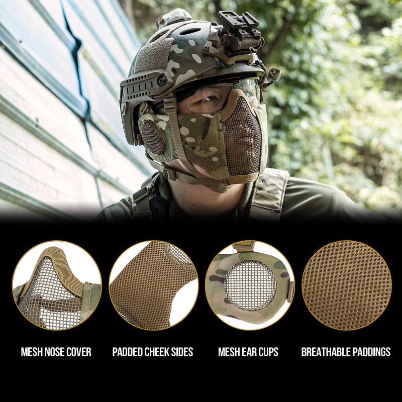 Foldable Camo Airsoft Steel Mesh Half Face Mask with Ear Protection