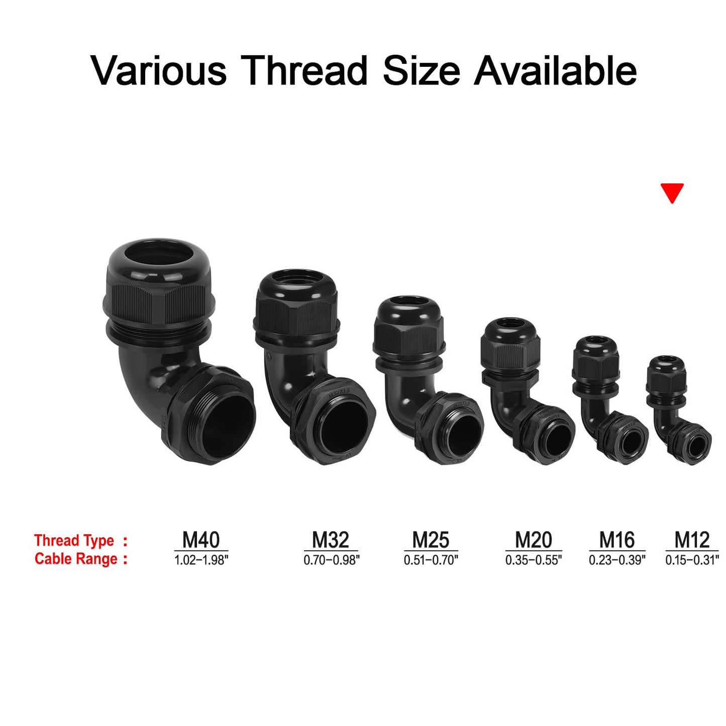 LeMotech M12 Cable Gland, 90 Degree Adjustable 4-8mm Strain Relief, Cord Connectors Nylon Joints with Gaskets, 6 Pcs, Black