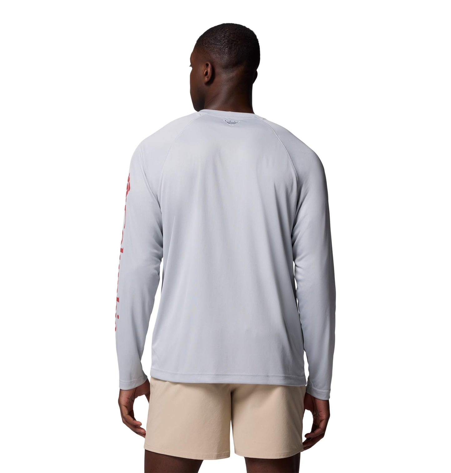Columbia Men's PFG Terminal Tackle Long Sleeve Fishing Shirt, Cool Grey/Dusty Crimson Logo, Small