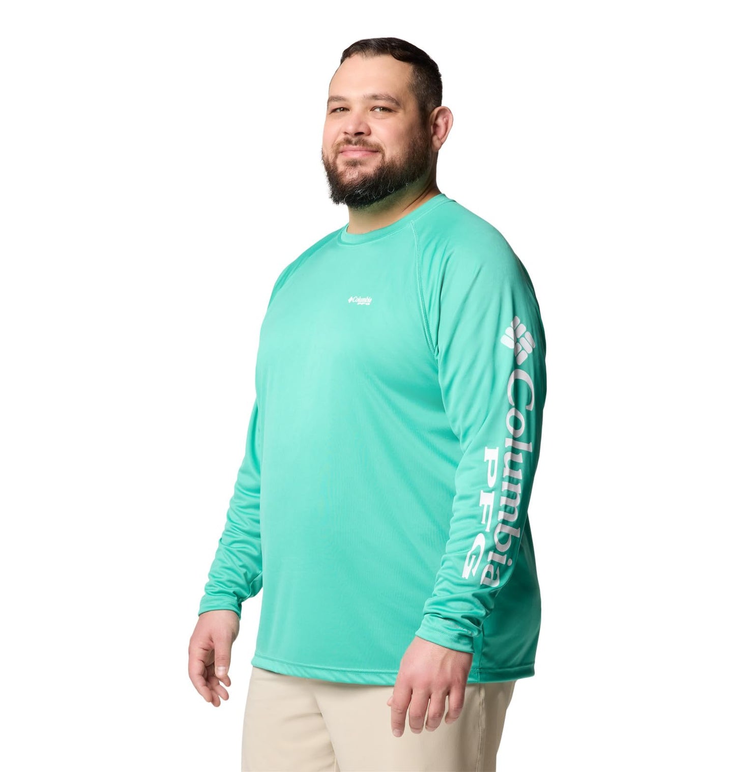 Columbia Men's PFG Terminal Tackle Long Sleeve Fishing Shirt, Glaze Green/White Logo, 5X Tall